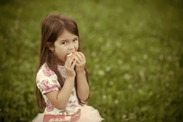 Maçã comendo criança menina fruta saudável — Fotografia de Stock