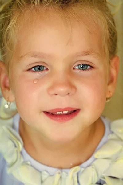 Girl cry with tears on unhappy face — Stock Photo, Image