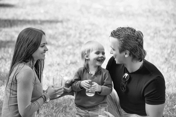 Junge Familie mit Wassergläsern — Stockfoto