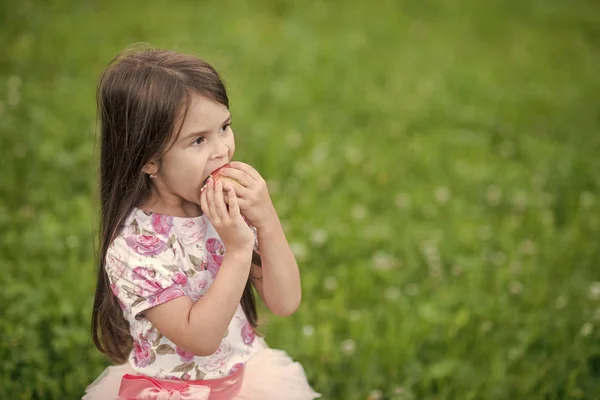 Menina bonita comendo maçã vermelha — Fotografia de Stock