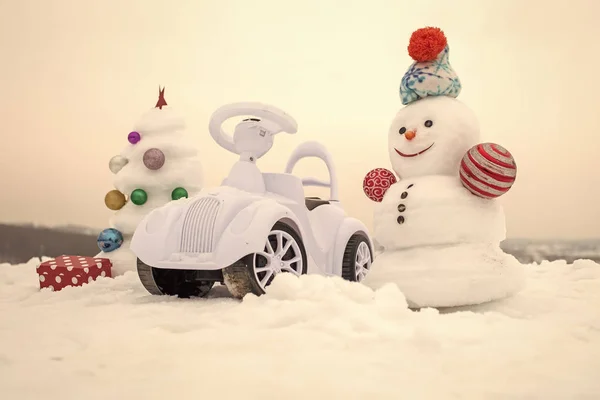 Scultura neve con faccina sorridente nella giornata invernale — Foto Stock