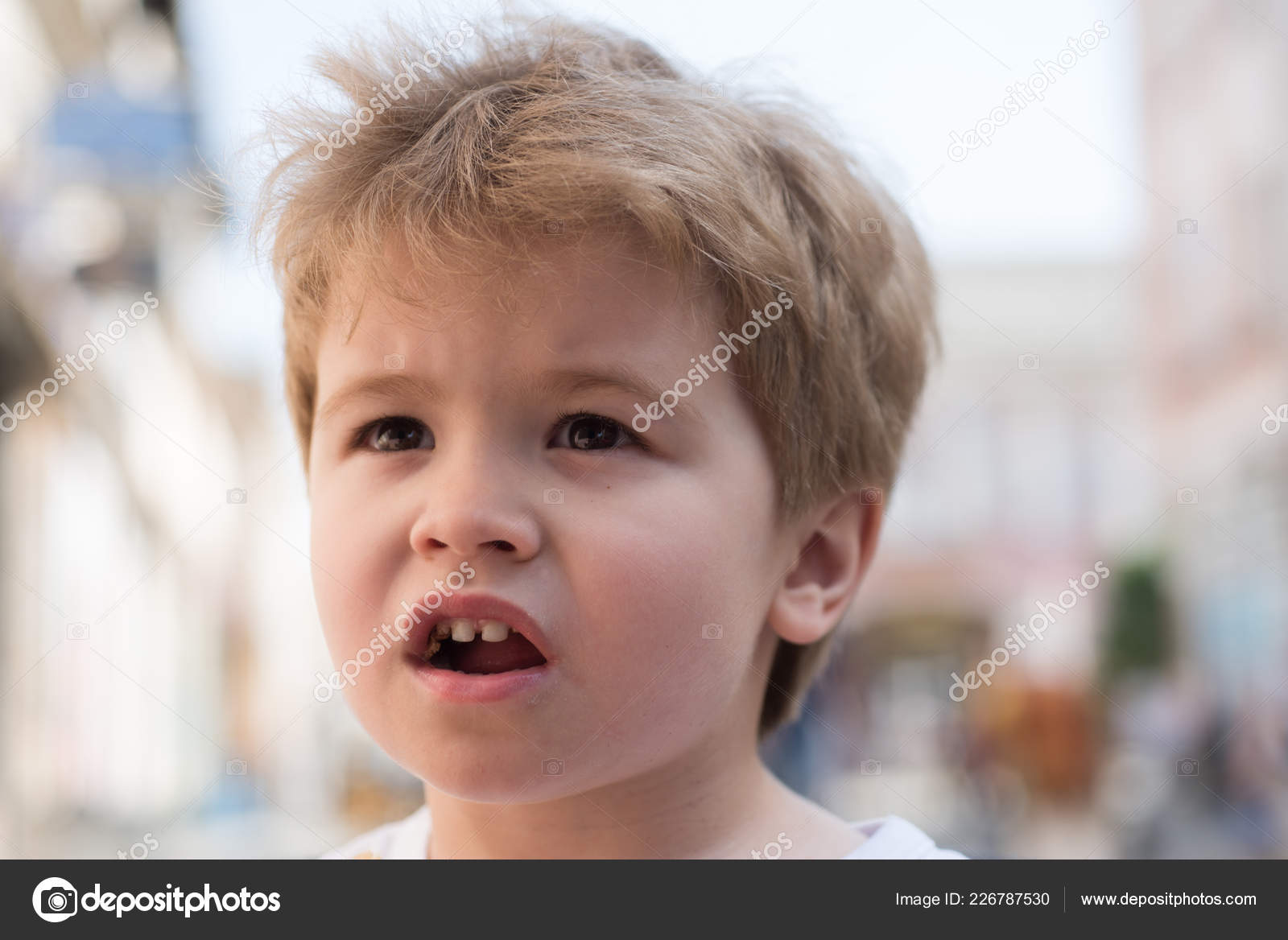 Trendiest Haircut Little Child Eating Outdoor Small Boy With