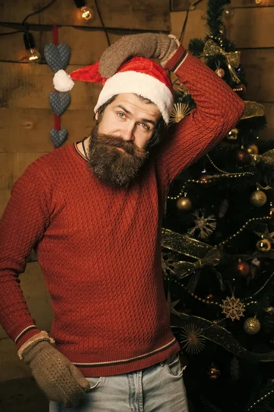Santa claus άνθρωπος σε φόντο ξύλινη. — Φωτογραφία Αρχείου