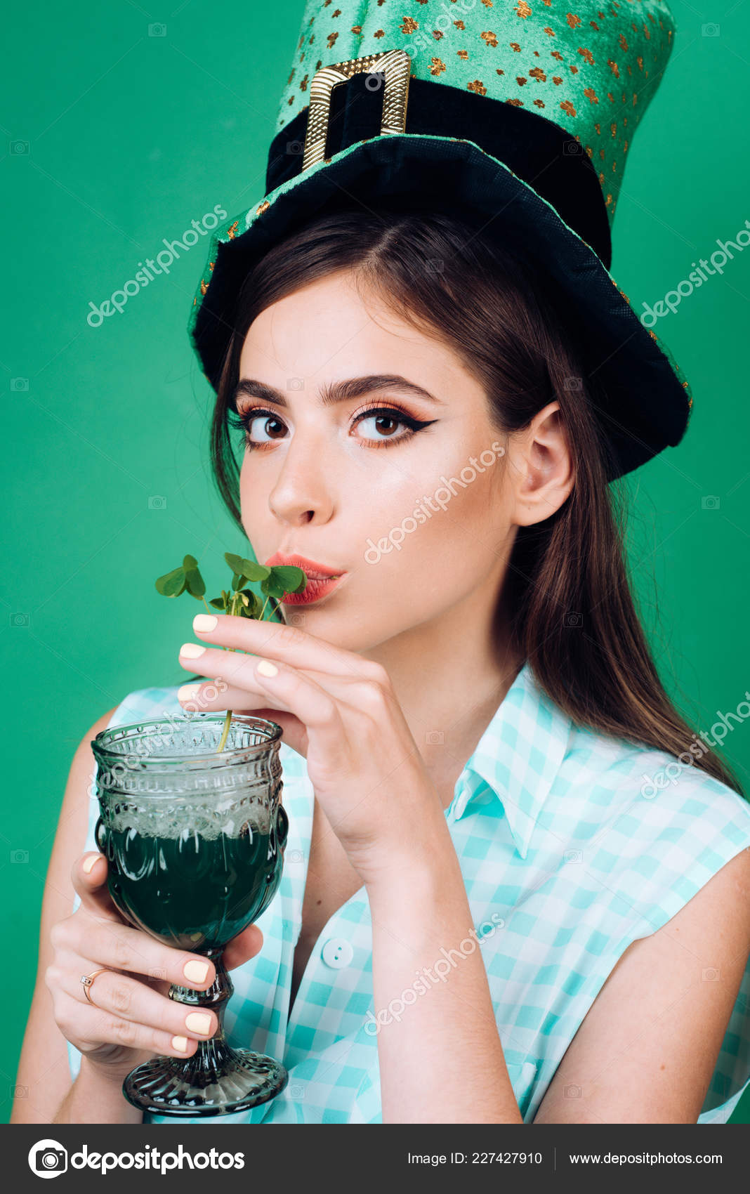 Pinup Girl With Fashion Hair Retro Woman Drink Summer Cocktail