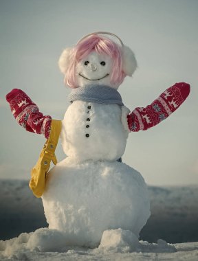 Yeni yıl kardan adam alışveriş çantası ile.