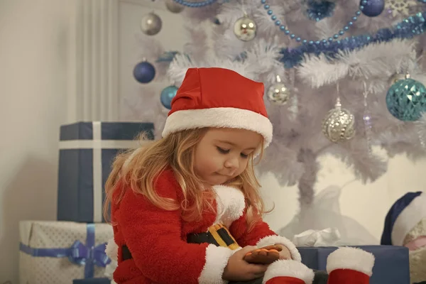 Christmas Lyckligt Barn Med Björn Och Gåva Cyber Måndag Xmas — Stockfoto