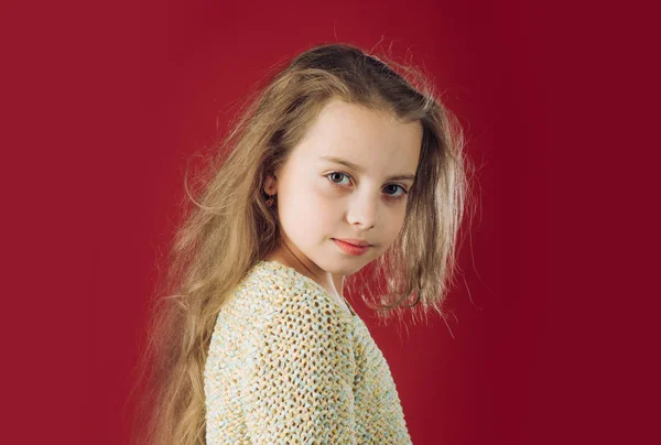 Beleza. menina pequena com cabelo comprido. infância de criança feliz. Cabeleireiro infantil. Cuidados com a pele e cabelo. Retrato de moda da menina. Beleza confiante. Beleza pura — Fotografia de Stock