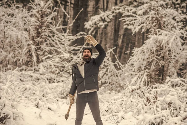 Camping Viajes Descanso Invernal Temperatura Congelación Frío Nevadas Hombre Barbudo — Foto de Stock