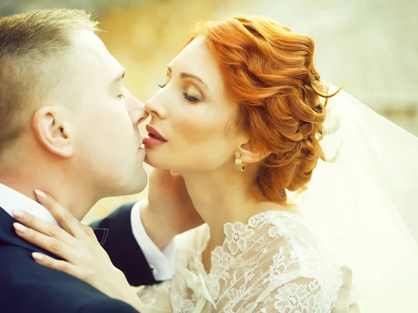 Kissing wedding couple — Stock Photo, Image