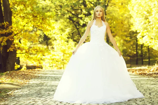 屋外の美しいドレスの花嫁 — ストック写真