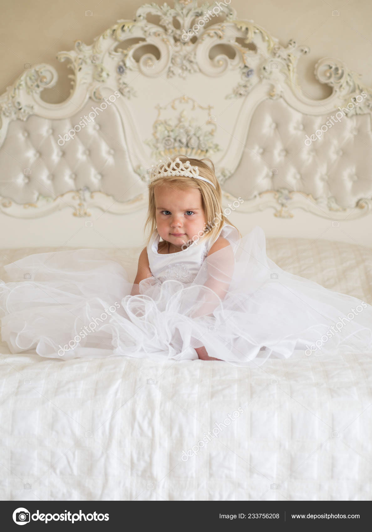 Little Princess Little Girl Wear Tiara Crown And Hairstyle Hair