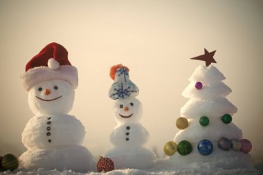 Şapka kış gününde gülen yüzleri ile kardan adam