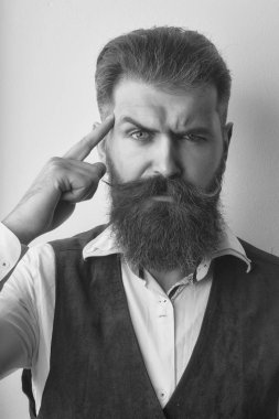 sakallı adam, acımasız beyaz hipster ciddi bir yüz ile