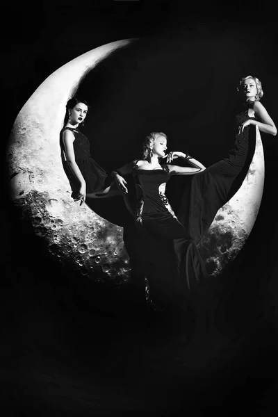 Women in dress on moon