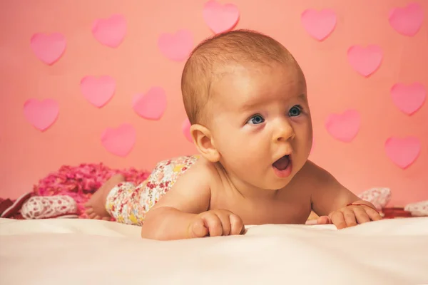 So interesting to explore my home with mommy. Small girl with cute face. parenting. Portrait of happy little child. Sweet little baby. New life and baby birth. Family. Child care. Childrens day — Stock Photo, Image