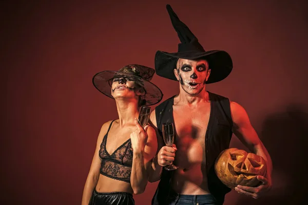 Halloween Zombie Partito Orrore Donna Uomo Hanno Faccia Felice Con — Foto Stock