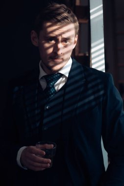 Small business concept. Businessman work in accountant office. Economy and finance. Man bookkeeper. Man in suit. Mafia. Making money. Money transaction. Feeling confident in his business