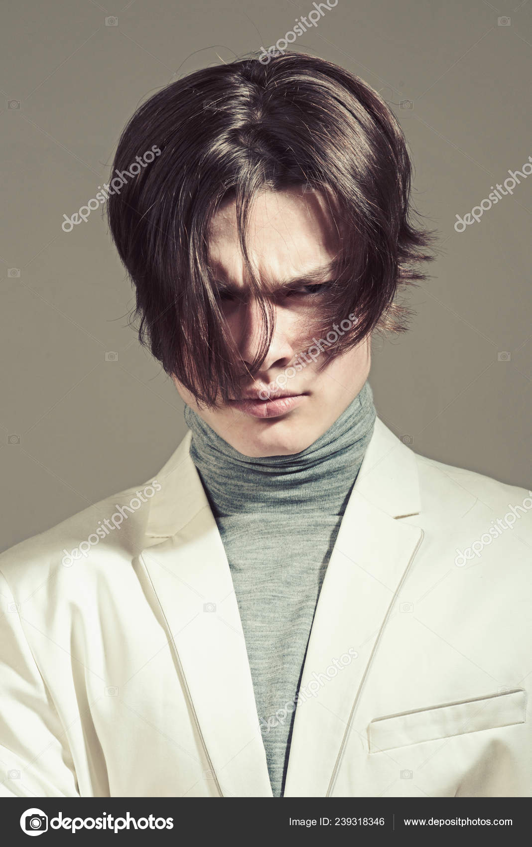Modern male. Hair style and skincare. Beauty and fashion. Man with trendy  look. Fashion man with mystery look. Glamour fashion model. serious or sad  guy with short hair Stock Photo by ©