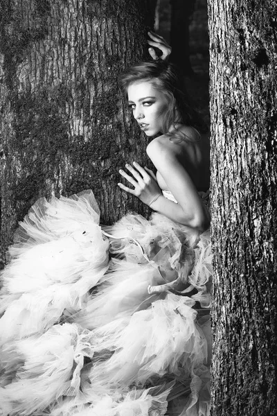 Pretty girl near tree — Stock Photo, Image