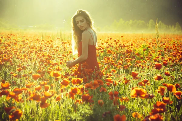 Poppy seed and girl with long curly hair — Stock Photo, Image