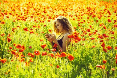 Kız telefon ile haşhaş yapma selfie fotoğrafın alanındaki
