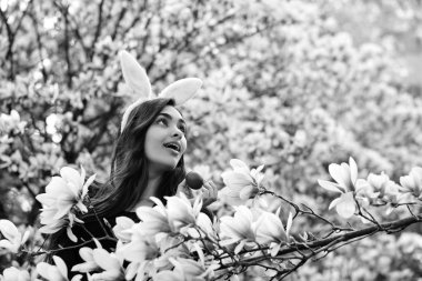 Paskalya yumurtası, tavşan kulakları, kızla Manolya