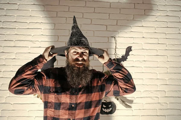 髭の悪顔と魔女帽子ハロウィン ヒップスター — ストック写真