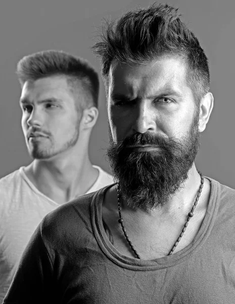 Fashion portrait of man. serious sad. unhappy people. sadness and depression. male friendship. male grooming and barber. Beard and facial care. facial emotions. man with unshaven beard. brutal man. — Stock Photo, Image