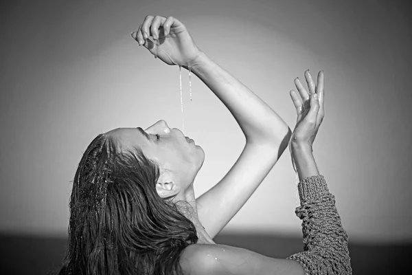 Dessert and diet of young woman. dessert honey on face of young girl — Stock Photo, Image