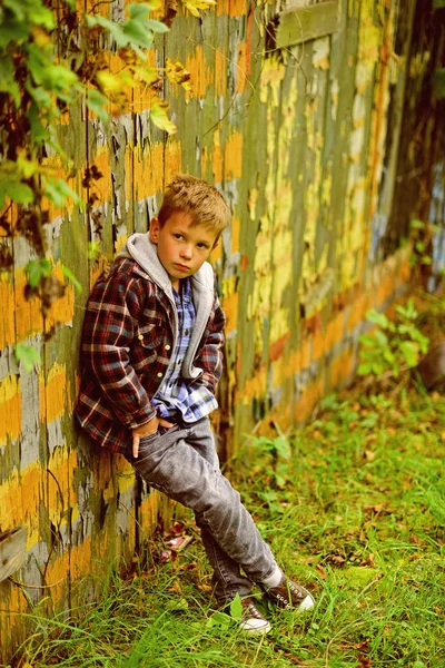 Childs opvoeding. Jongetje genieten van normale opvoeding en prachtige jeugd. Beetje jongen spelen in platteland. Toon kinderen hou en investeren tijd in hun opvoeding. Geven van zorg en onderwijs — Stockfoto