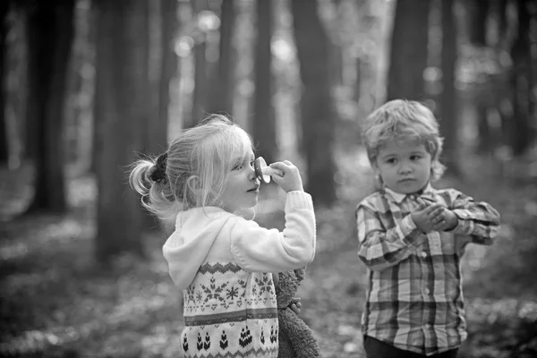 Κατασκήνωση παιδιών συγκομιδή μανιταριών s σε Φθινοπωρινό δάσος. Κάμπινγκ, διακοπές και περιπλάνησης — Φωτογραφία Αρχείου