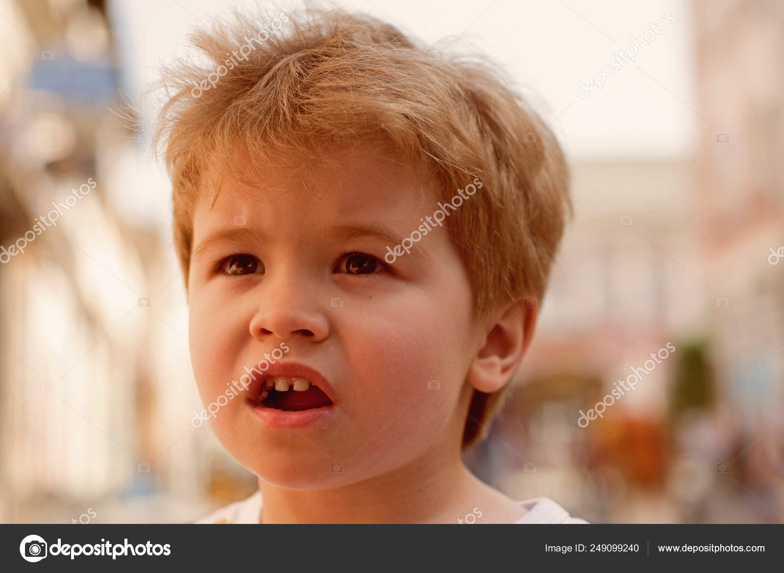 Trendiest Haircut Little Child Eating Outdoor Small Boy With