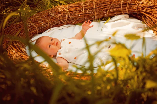 Rodinné psychologie. Kojenecká developmentl psychologie. Novorozené dítě v postýlce. Pediatrické péče o novorozené dítě. Rodinné terapie péče a zdraví — Stock fotografie