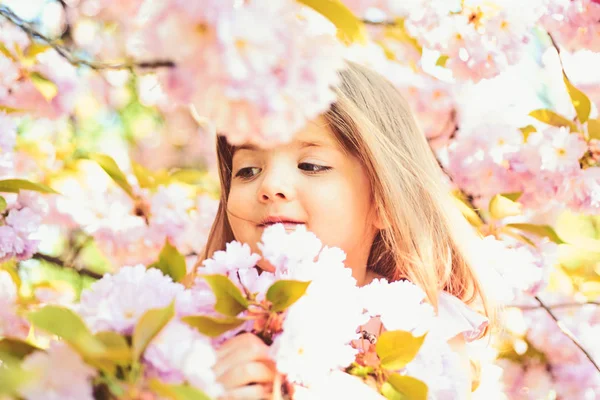 Wow. Frühling. Wettervorhersage. Gesicht und Hautpflege. Allergie gegen Blumen. kleines Mädchen im sonnigen Frühling. Kleinkind. natürliche Schönheit. Kindertag. Sommermädchenmode. Glückliche Kindheit. — Stockfoto