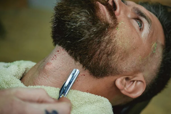 Razor sharp. Barbershop. Barber scissors. Sandalwood shaving cream. Moustache Wax. Hair Preparation is just for dashing chap. — Stock Photo, Image