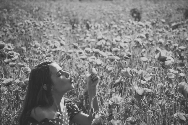 Papoila de ópio, juventude, frescura, ecologia, mulher . — Fotografia de Stock