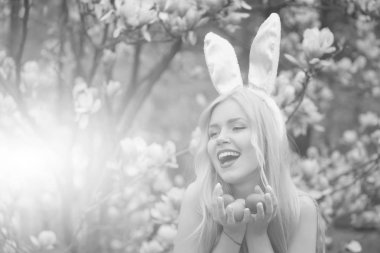 Mutlu Paskalya yumurta bunny kulaklar kızla