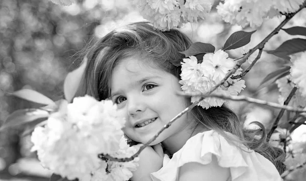 Πάσχα. προσώπου και φροντίδας της επιδερμίδας. αλλεργία στα λουλούδια. Καλοκαίρι κορίτσι μόδας. Ευτυχισμένη παιδική ηλικία. Άνοιξη. Πρόγνωση καιρού. Μικρό παιδί. Φυσική ομορφιά. Παιδική την ημέρα. Κοριτσάκι σε ηλιόλουστη άνοιξη. — Φωτογραφία Αρχείου