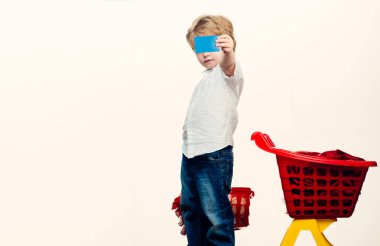 Kolay satın alma. Çocuk plastik alışveriş sepeti oyuncak tutun. İndirimli satın alın. Aile alışverişi. Banka kartı. Dükkan çal. Alıcı müşteri müşteri alışveriş sepeti tutun. Temassız ödeme. Erkek çocuk alışveriş