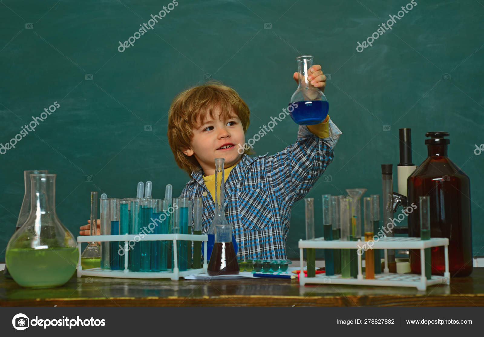 Child In The Class Room With Blackboard On Background Learning At Home Chemistry The Science Classroom Little Kids Scientist Earning Chemistry In School Lab Stock Photo Image By C Tverdohlib Com 278827882