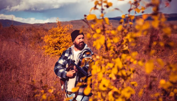 Осенний охотничий сезон. Охотник с дробовиком на охоте. Осенняя охота . — стоковое фото