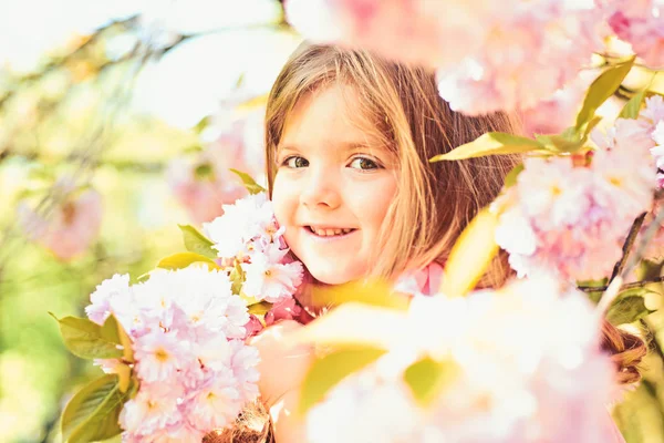 Springtime. weather forecast. face and skincare. allergy to flowers. Little girl in sunny spring. Small child. Natural beauty. Childrens day. Summer girl fashion. Happy childhood. Perfect spring day — Stock Photo, Image
