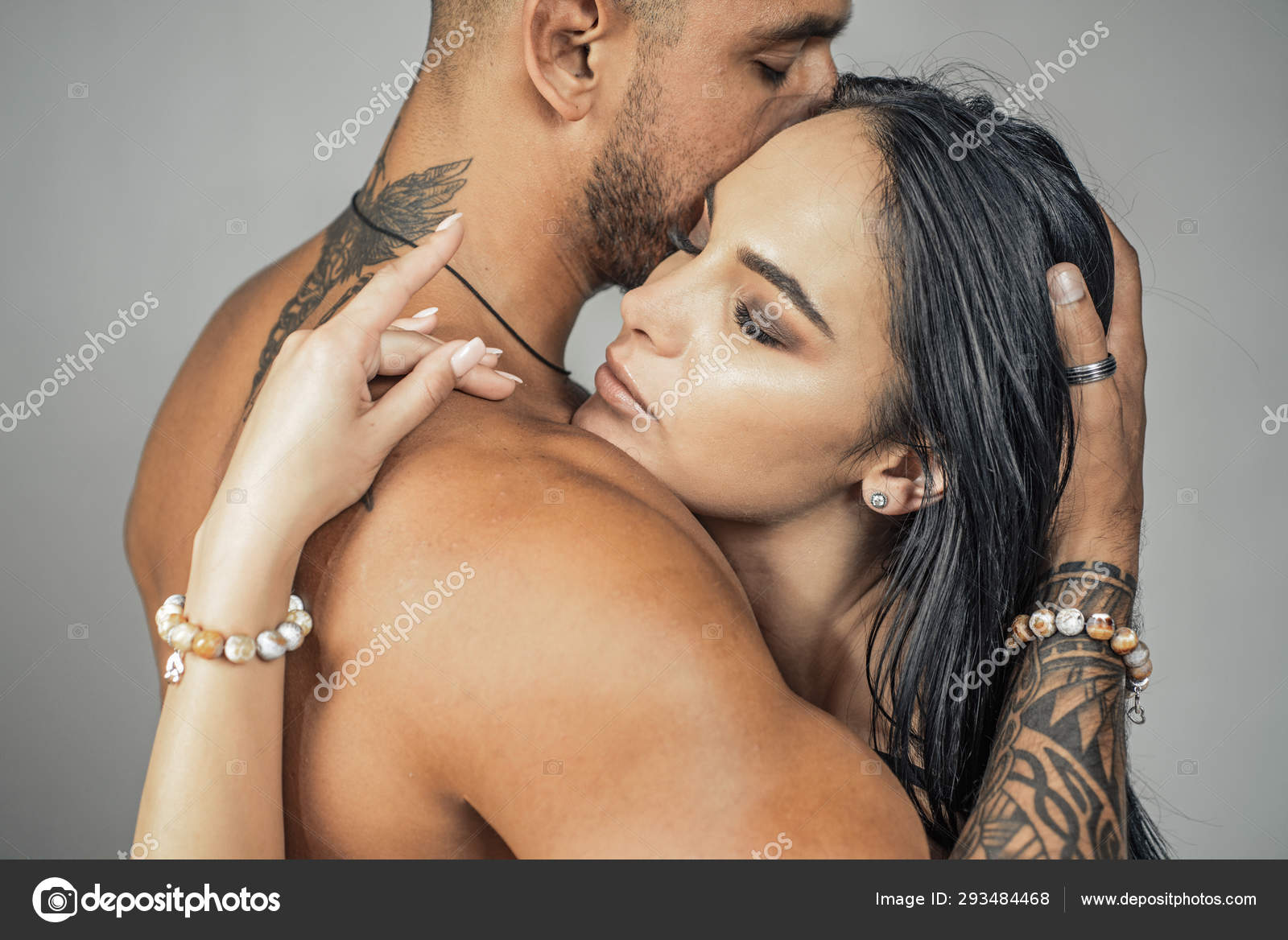 Sensual couple kiss. I Love You. Couple In Love. Romantic couple. Sensual  and intimate moment of lovers. Feeling and emotion. Man enjoying foreplay  with sexy lady. Stock Photo by © 293484468