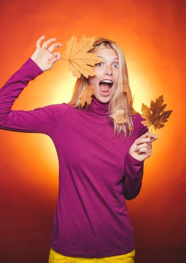 Sonbahar parkında mutlu bir kadın sonbahar. İç çamaşırında sonbahar indirimleri. Kadın külot satışı. Yaprak düşmesi. Leaf sonbaharı ile eğlenen mutlu genç kadın. Güzel şehvetli kadının moda portresi.