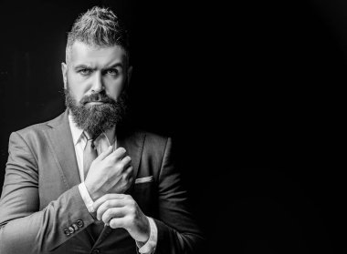 Terzi dükkanı. Sakallı adam takım elbise moda. Lüks klasik takım elbise, vogue.