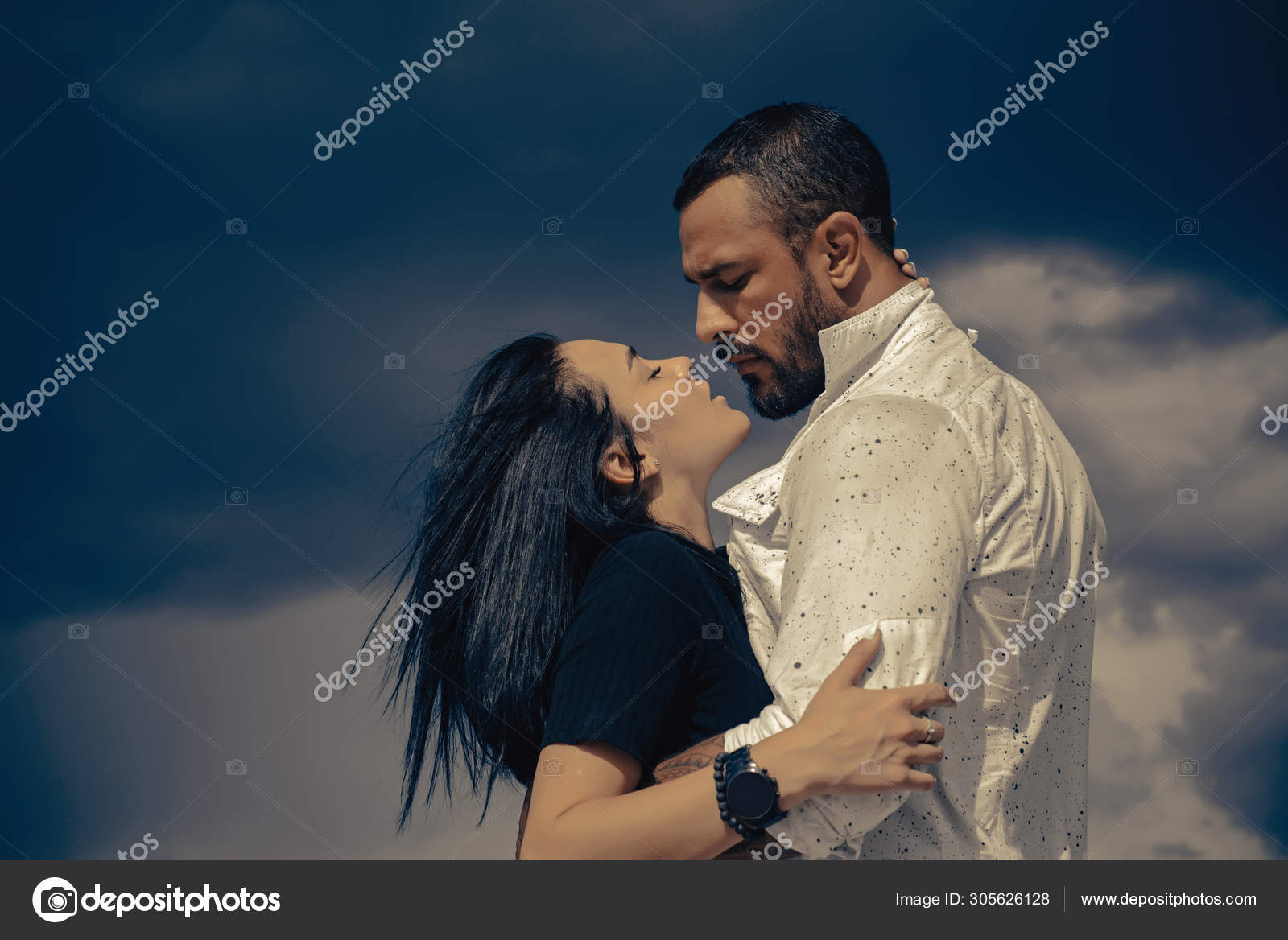 Sensual couple kissing. Beautiful young couple hugging. Love ...