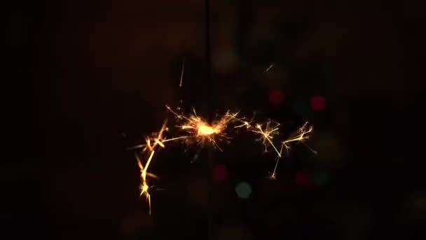 Świąteczny blask. Nocne tło z ogniem. Na tle świąt i urodzin. Światła bengalskie. — Wideo stockowe