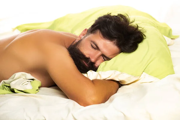 Handsome man in bed. Young man sleeping on bed. Handsome man sleeping in bed. Need some rest. — Stock Photo, Image