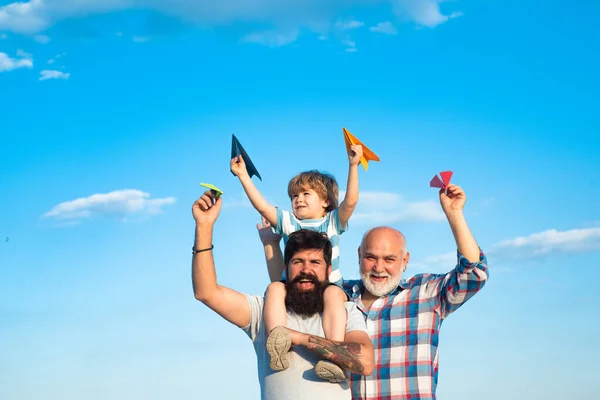 Father and son with grandfather - happy loving family. Men generation. — ストック写真