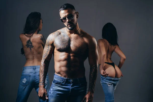 A passion for latin man body. Threesome group sex game. muscular man with sexy abs. Strong bodybuilder man. six pack. Strong muscles and power. Be strong. male beauty and fashion. Go wild — Stock Photo, Image